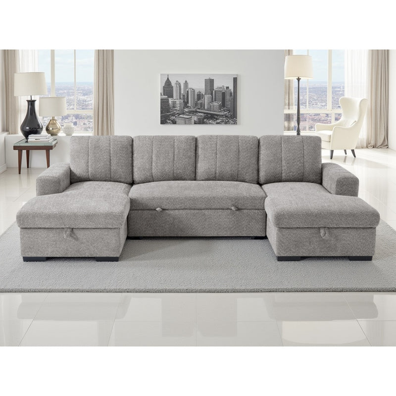Grey Portofino U-shape corner sofa bed with storage in a modern living room