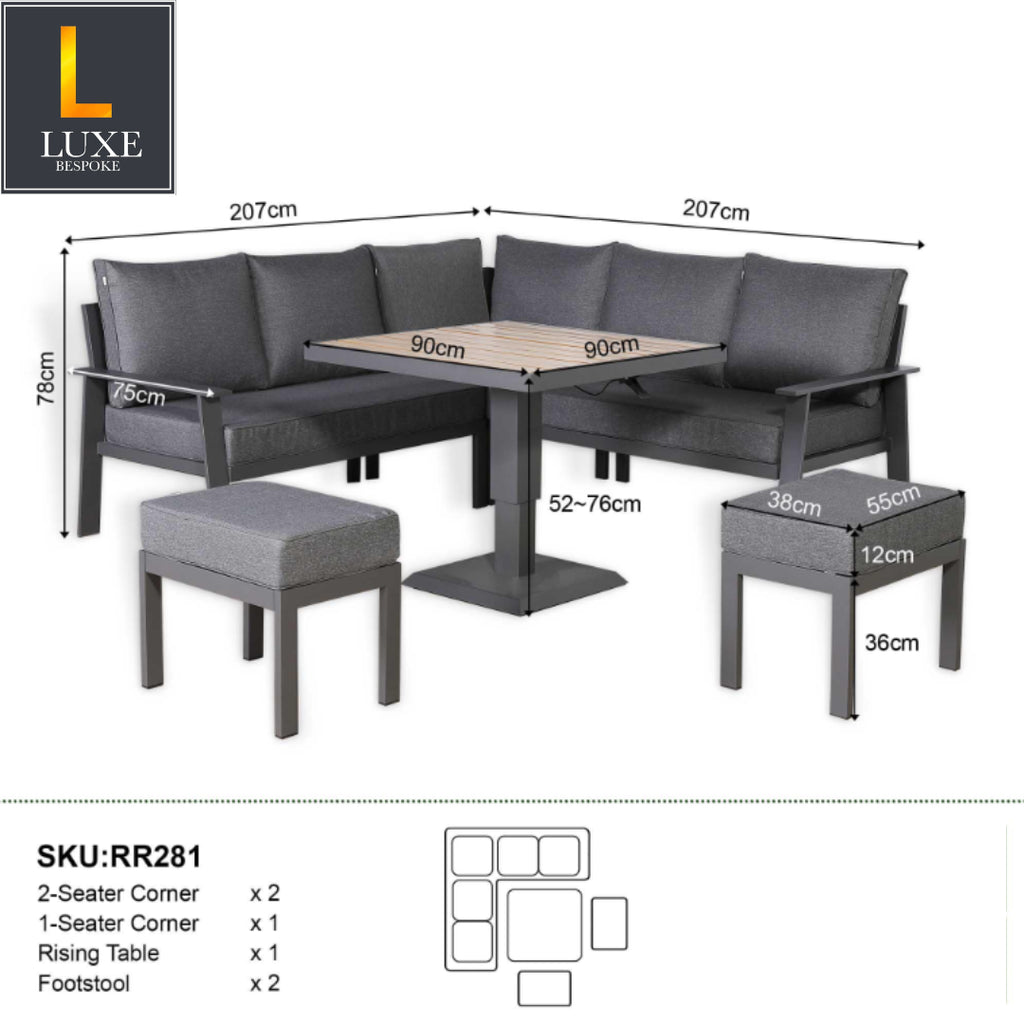 Aria Aluminium Garden Sofa Set with Rising Table