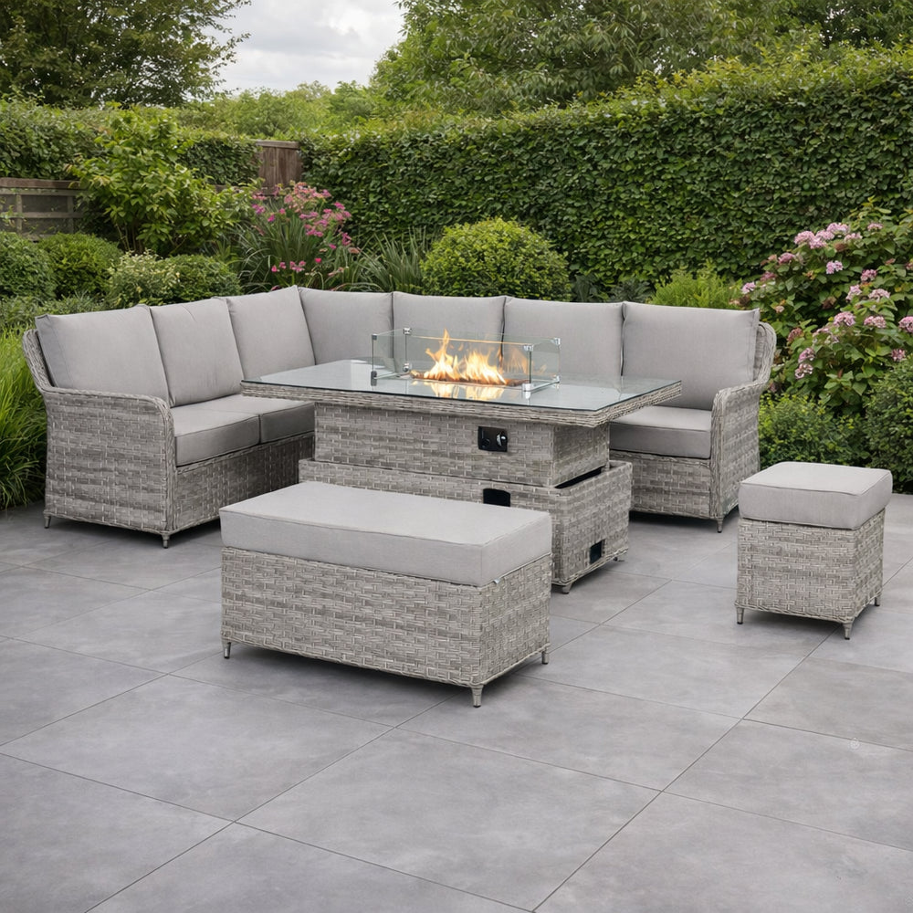 Portofino Large Corner Fire Table Sofa Set | Outdoor Furniture UK