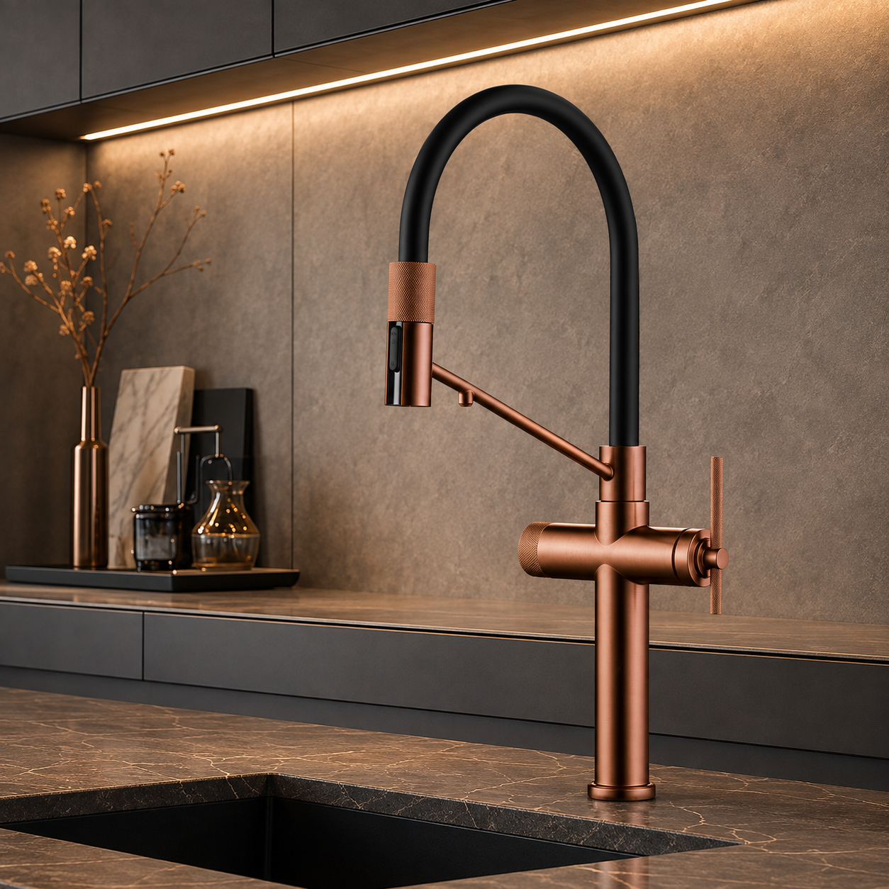 The Chelsea Pull-Out Kitchen Mixer Tap in Brushed Rose Gold | Luxury Kitchen Tap