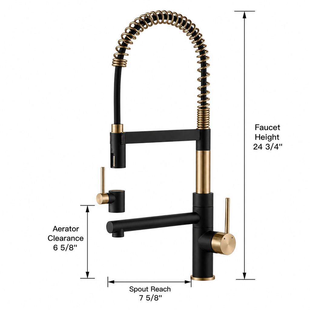 The Velo Dual-Spout Pull-Out Kitchen Tap in Black & Gold