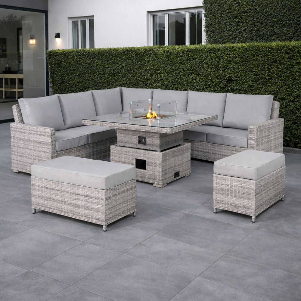 Sorrento Rattan Garden Sofa Set with Fire Table | Luxury Outdoor Furniture UK