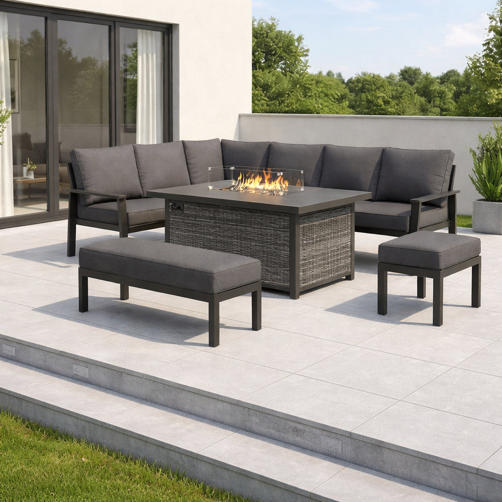 Aria Garden Sofa Fire Table Set | Premium Outdoor Furniture UK