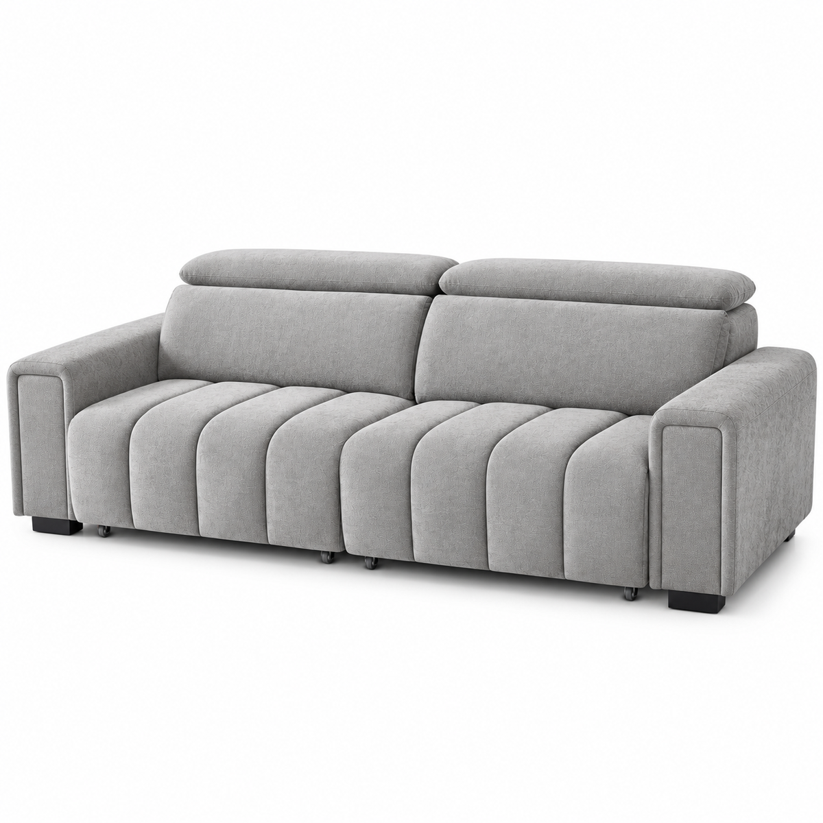 Grey Verona 3 seater electric sofa bed with adjustable headrests and vertical channel tufting