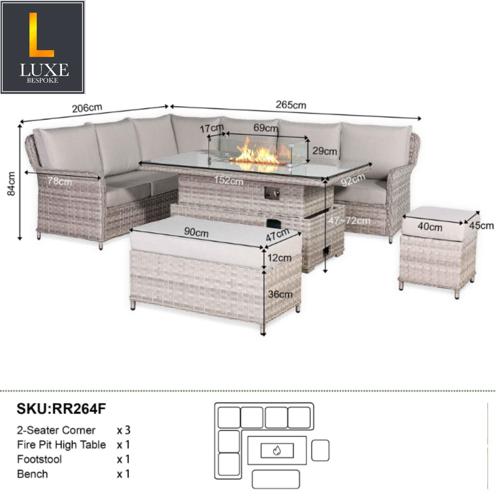 Portofino Large Corner Rising Fire Table Sofa Set
