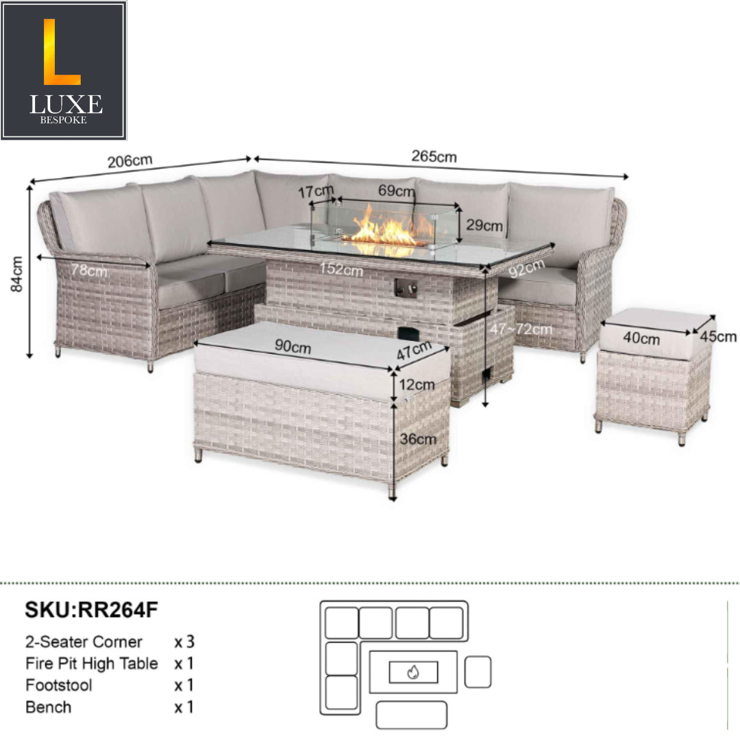 Portofino Large Corner Rising Fire Table Sofa Set