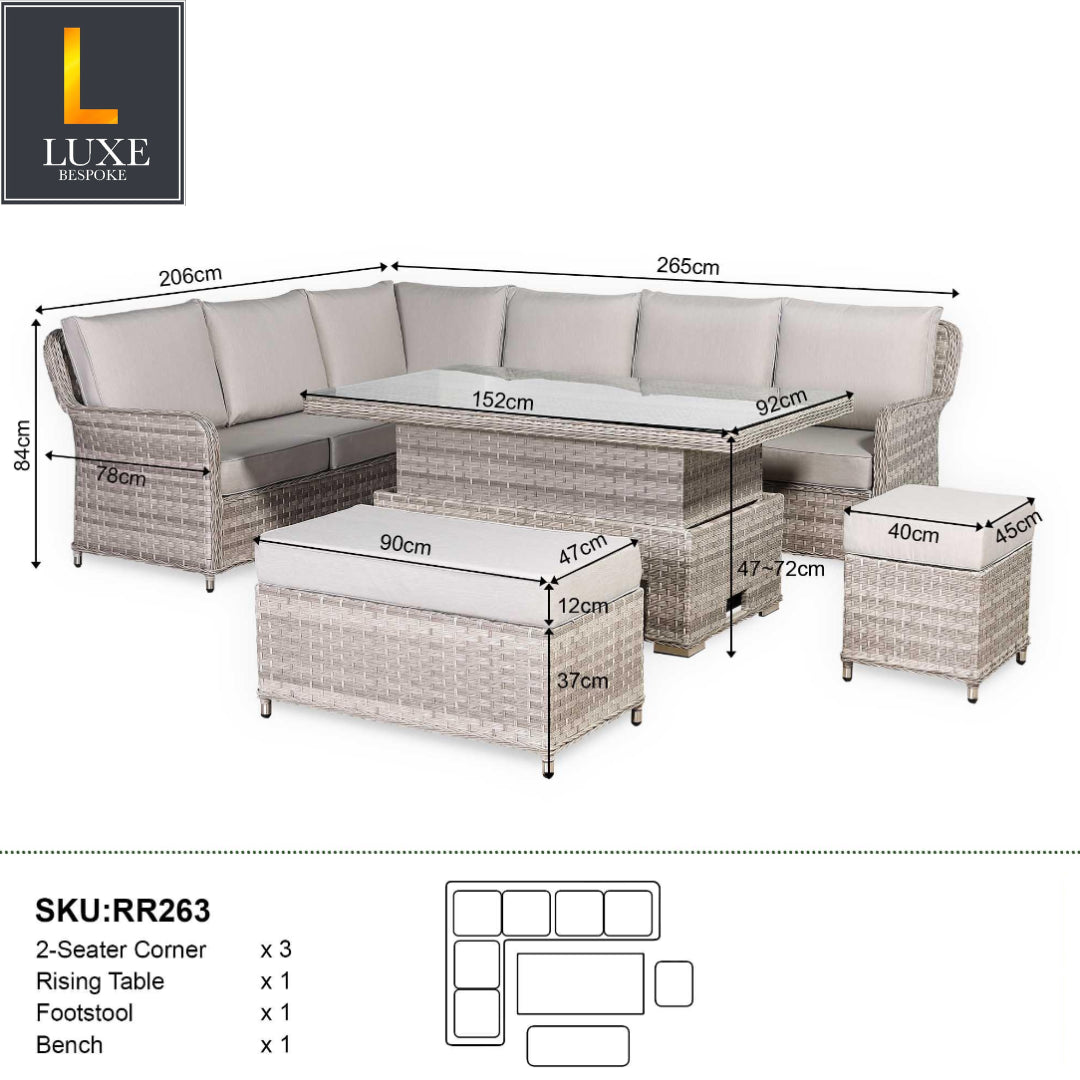Portofino Large Corner Rising Table Sofa Set