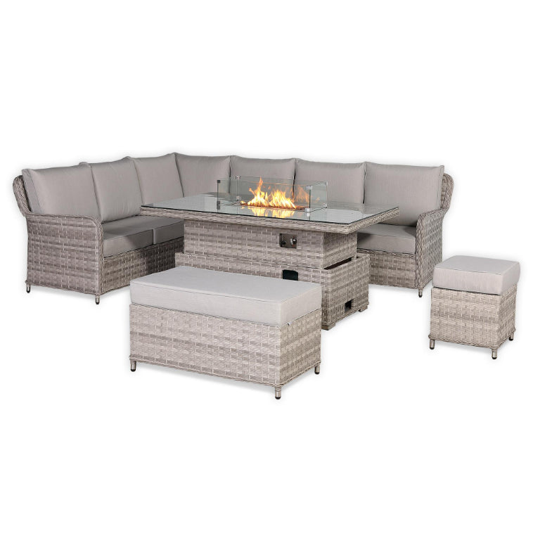 Portofino Large Corner Fire Table Sofa Set | Outdoor Furniture UK