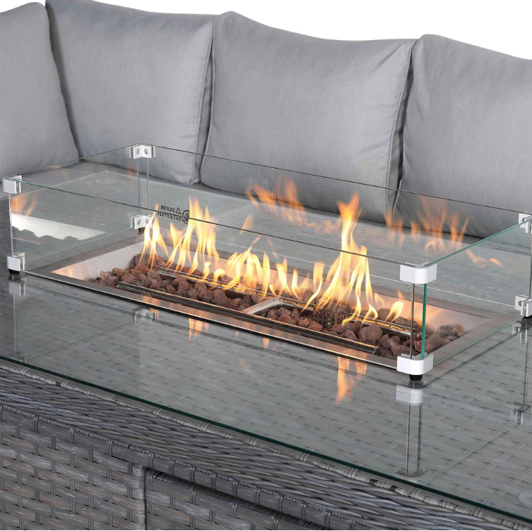 Milano Rattan Garden Sofa Set with Fire Table