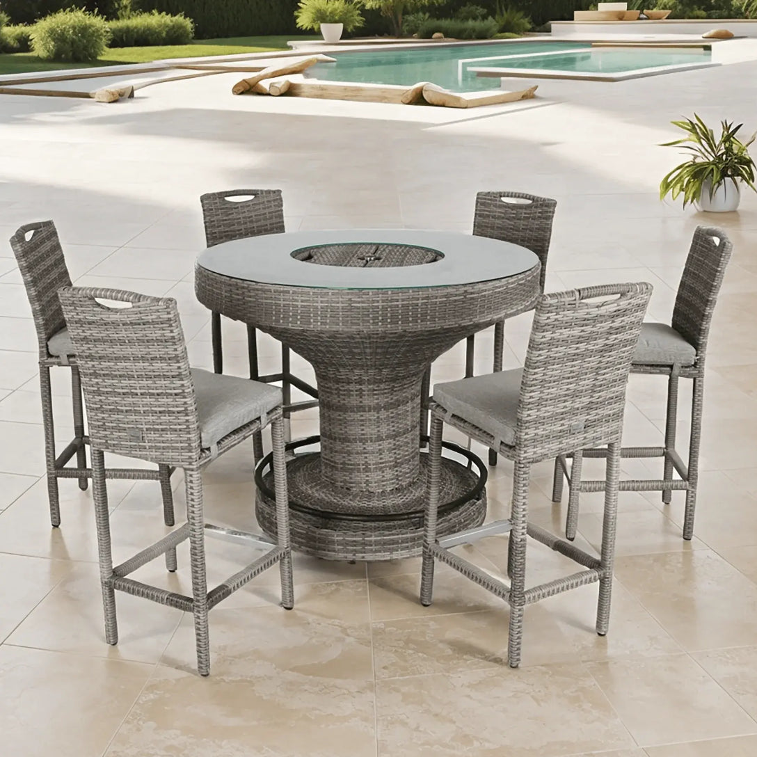 Grey Rattan 6 Seater Outdoor Bar Set