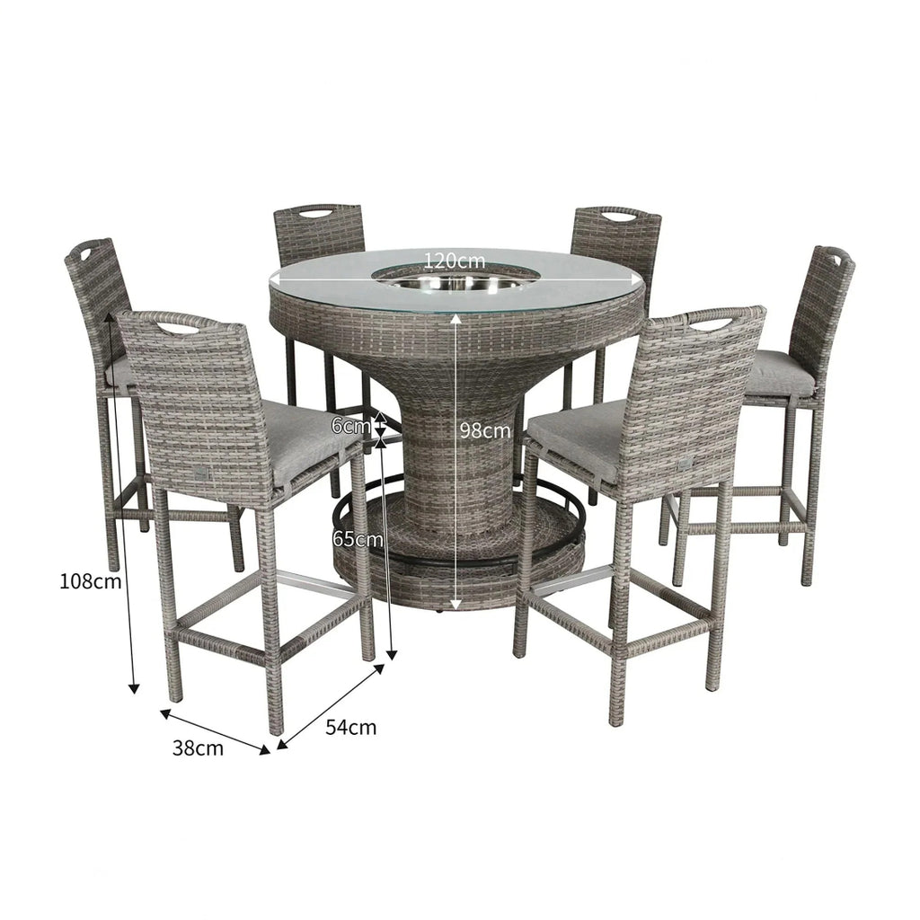 Grey Rattan 6 Seater Outdoor Bar Set