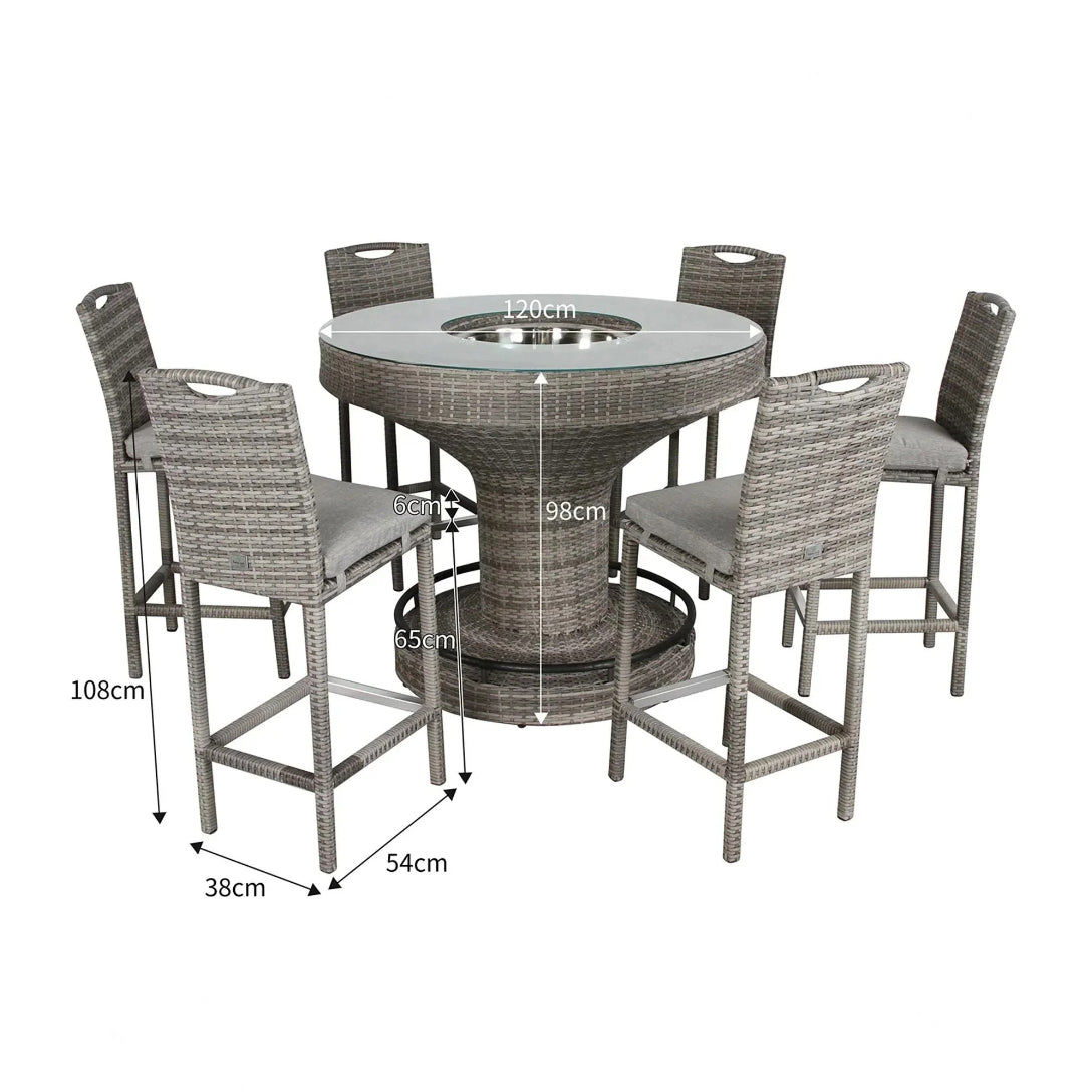 Grey Rattan 6 Seater Outdoor Bar Set