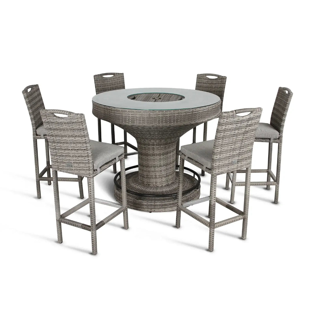 Grey Rattan 6 Seater Outdoor Bar Set