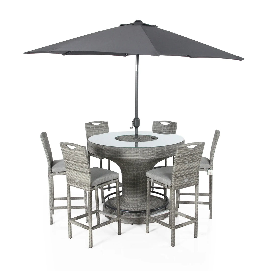 Grey Rattan 6 Seater Outdoor Bar Set