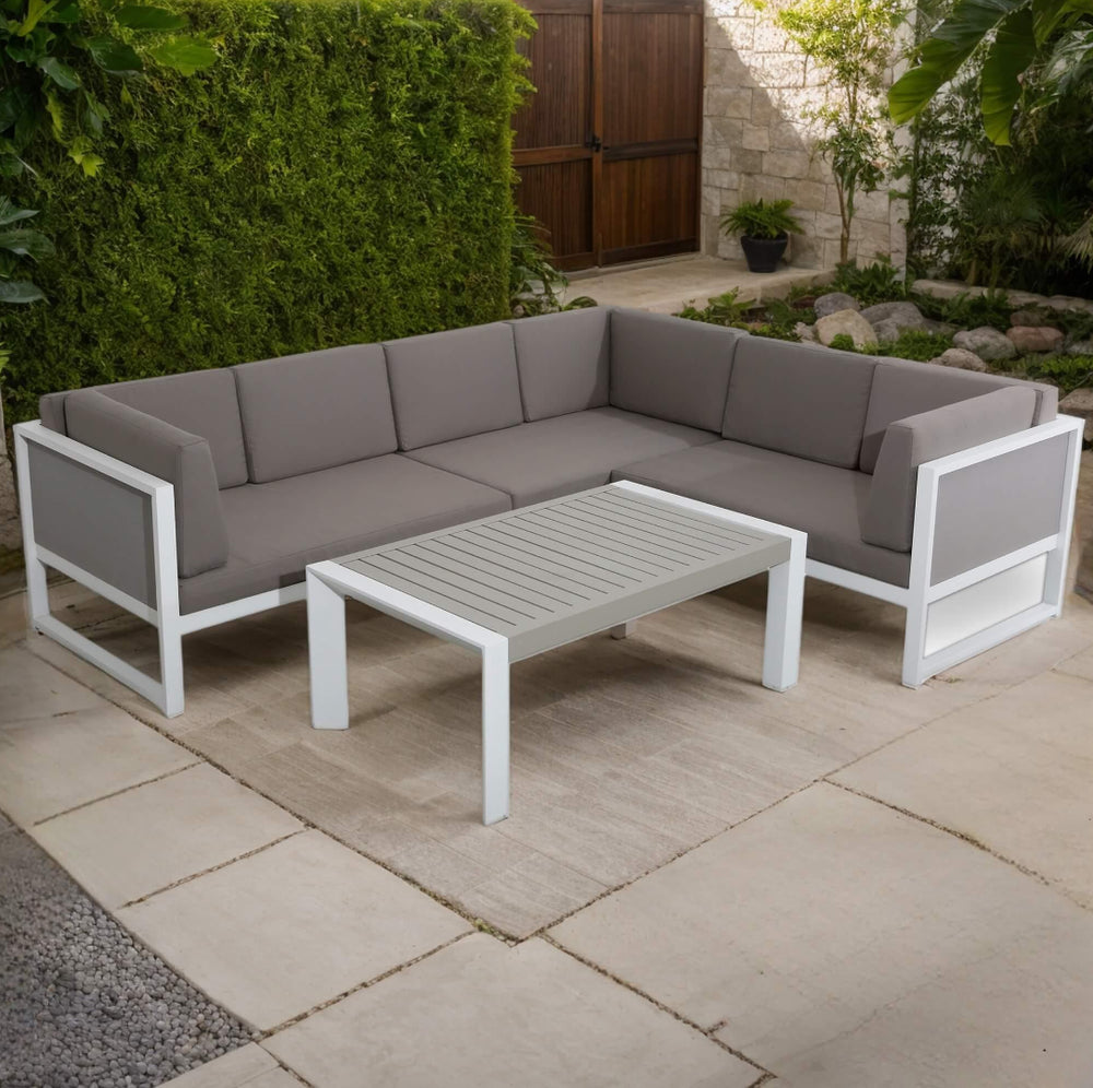 White Aluminium Corner Sofa Set with Coffee Table | Garden UK