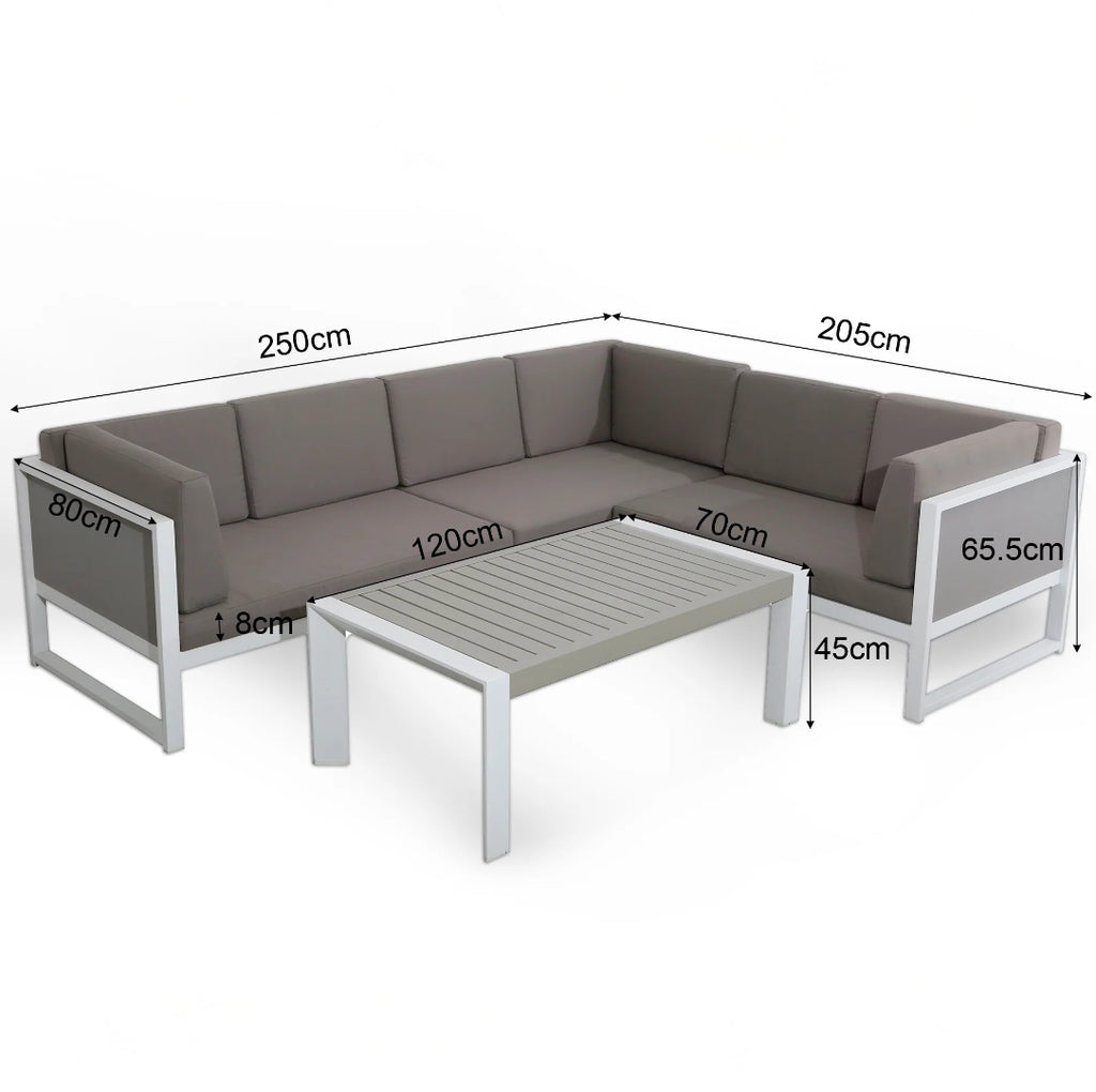 White Aluminium Corner Sofa Set with Coffee Table
