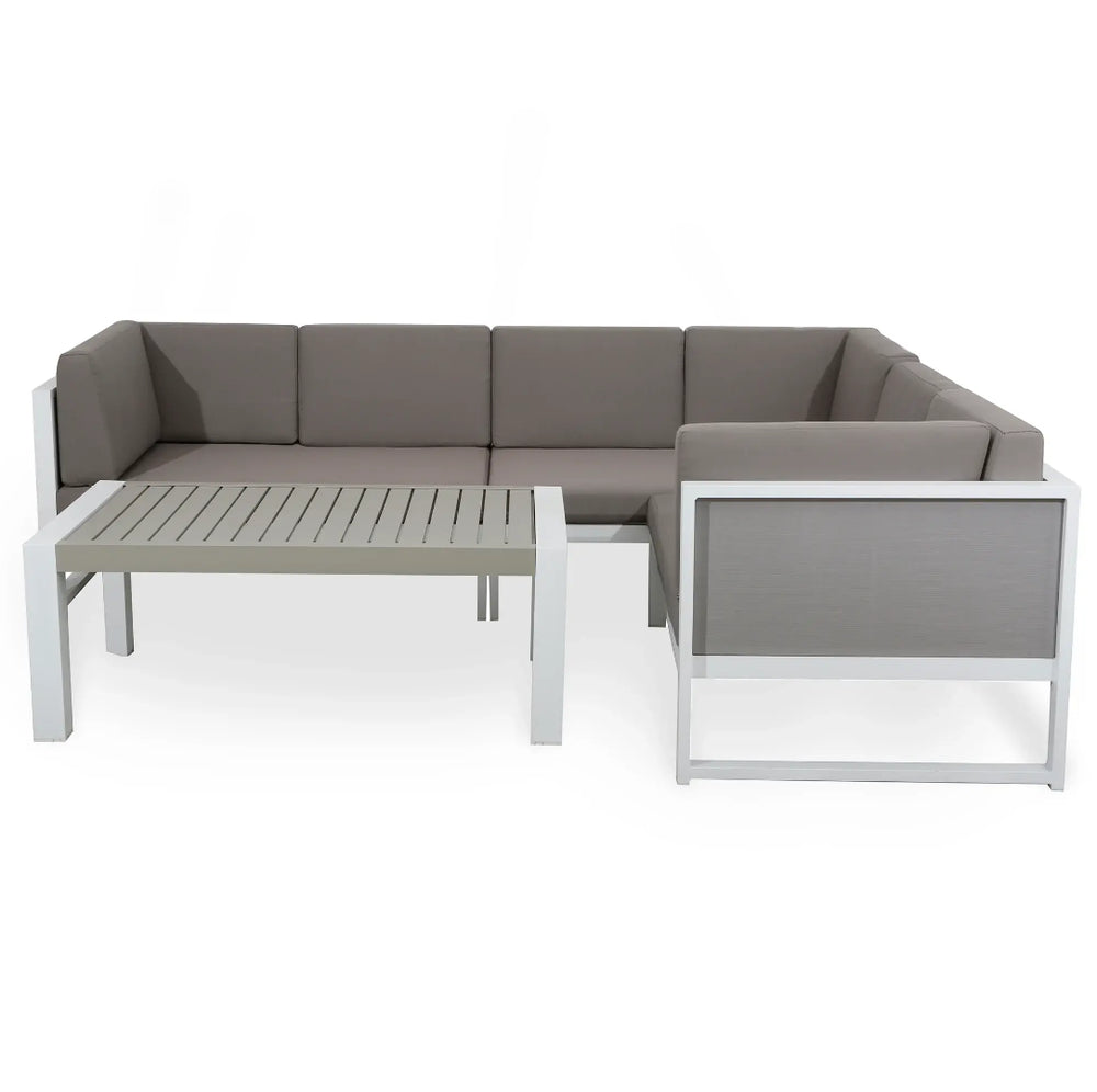 White Aluminium Corner Sofa Set with Coffee Table | Garden UK