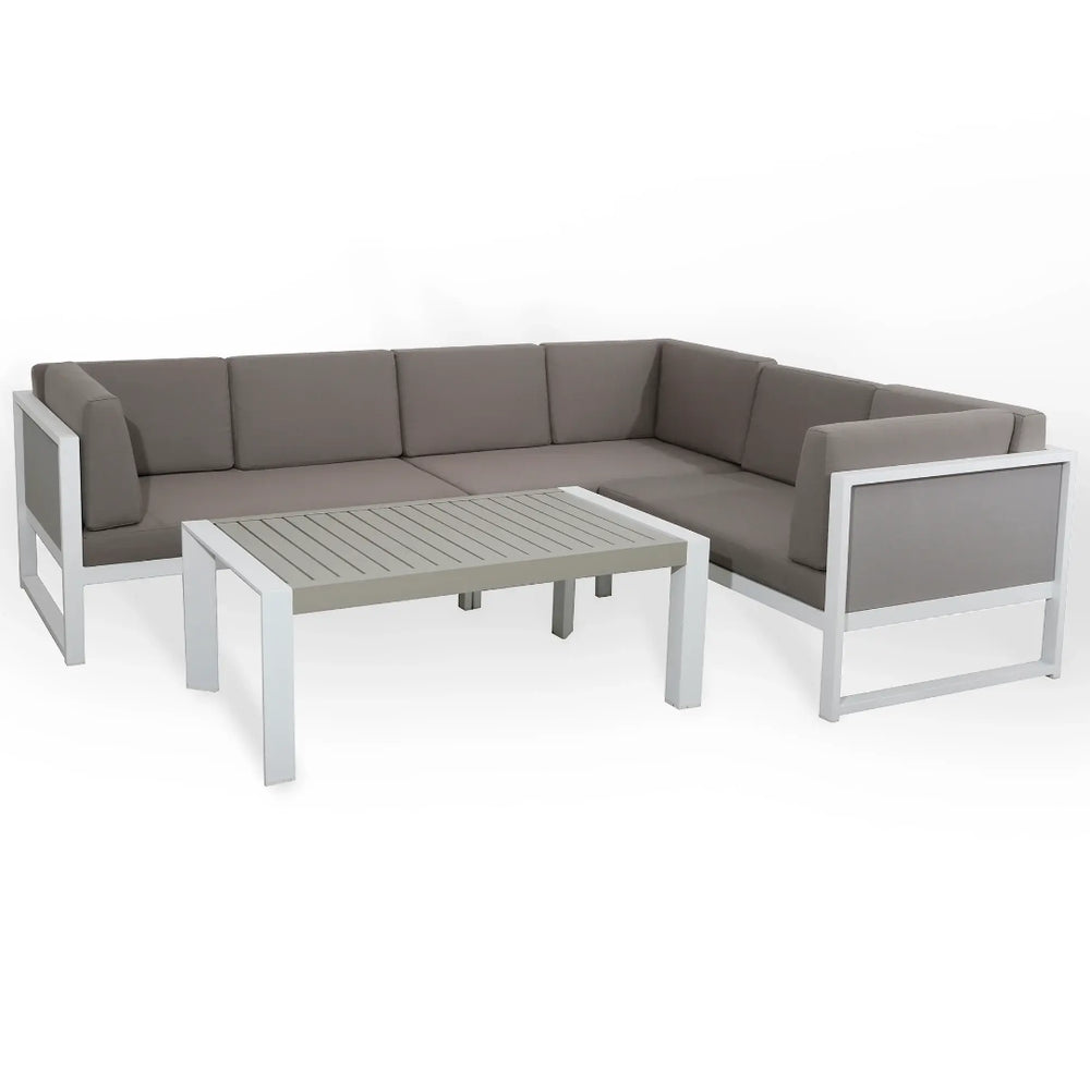 White Aluminium Corner Sofa Set with Coffee Table | Garden UK