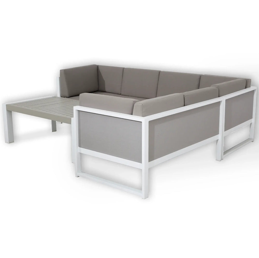 White Aluminium Corner Sofa Set with Coffee Table | Garden UK