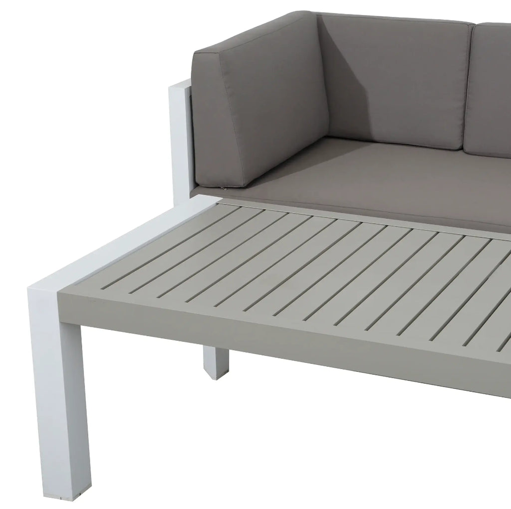 White Aluminium Corner Sofa Set with Coffee Table