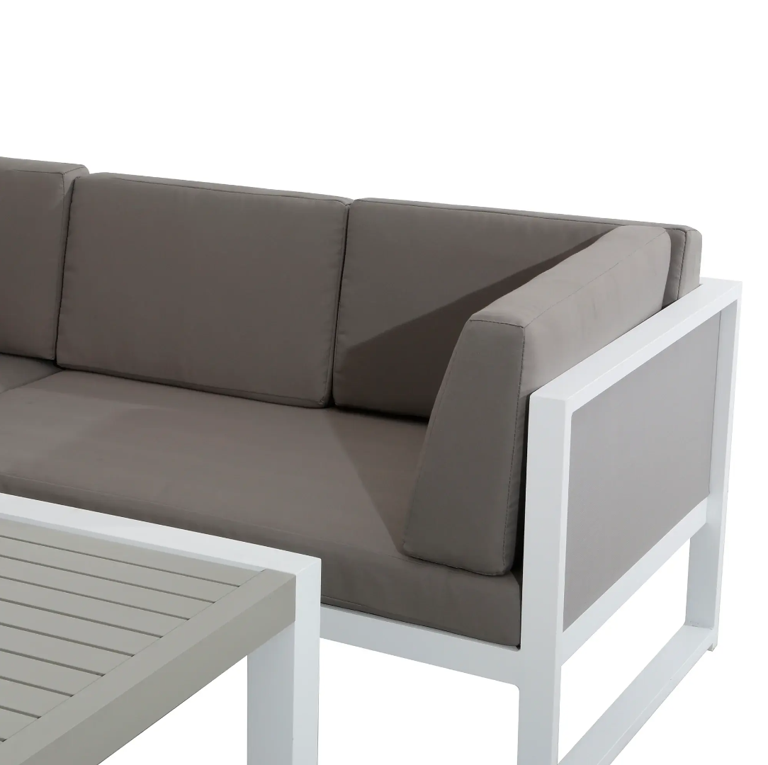 White Aluminium Corner Sofa Set with Coffee Table