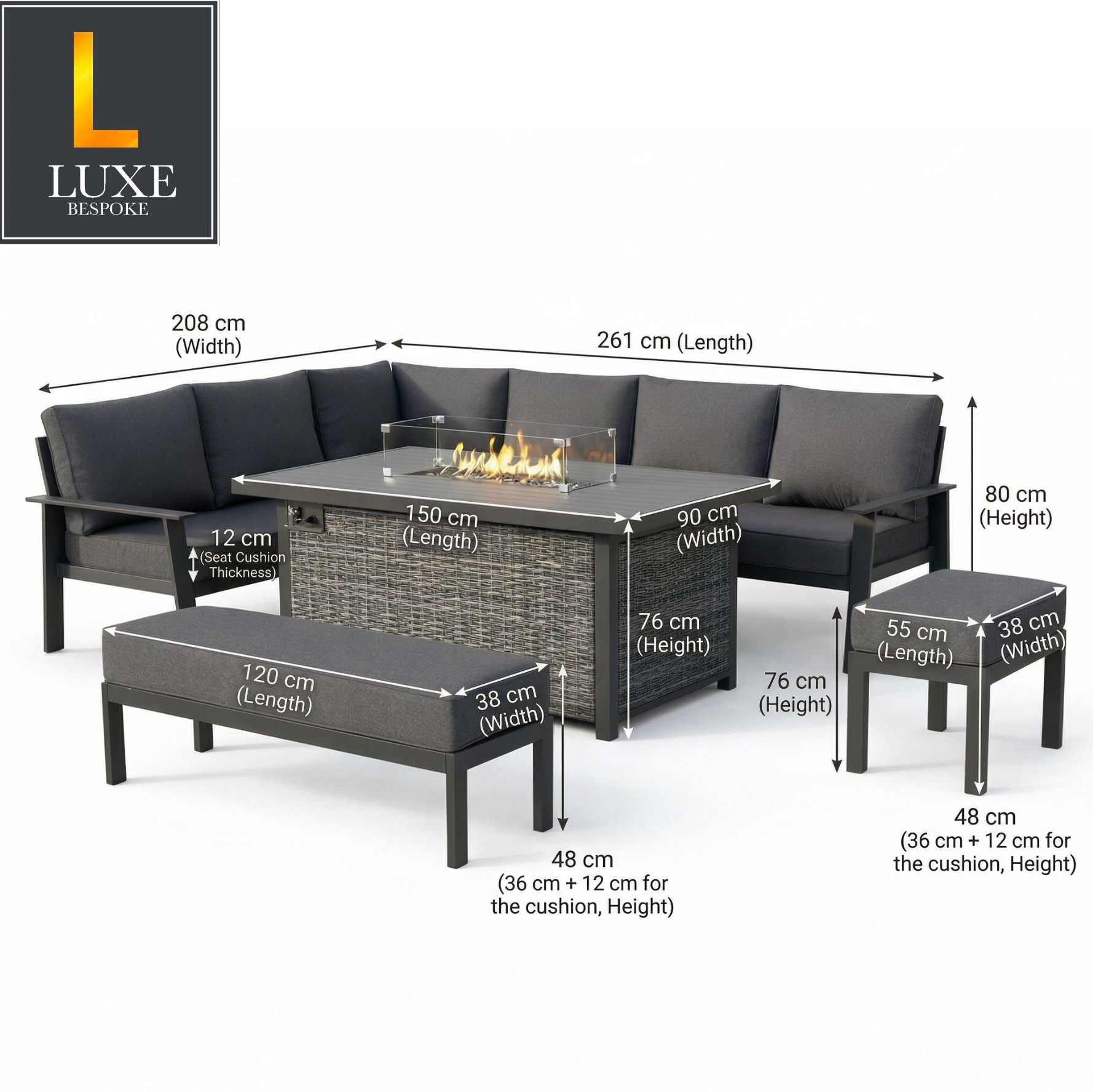 Aria Garden Sofa Fire Table Set