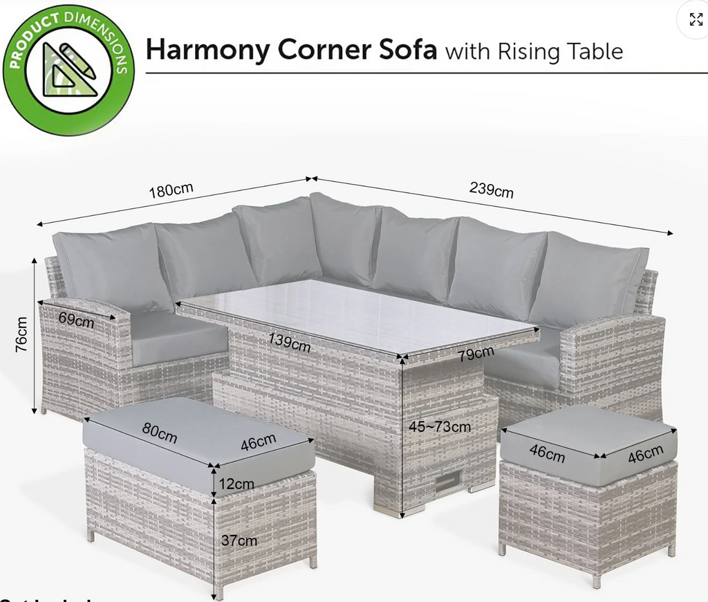 The Harmony Corner Sofa Set with Rising Table | Outdoor Furniture UK