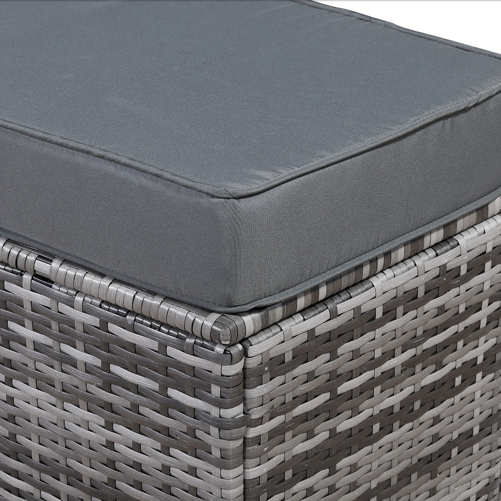 Devon Corner Dining Sofa Set – close-up of the cushioned bench with woven grey rattan base