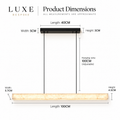 Alabastro 100cm linear pendant light dimensions: 100cm x 5.7cm x 4.5cm shade, 40cm ceiling canopy and adjustable hanging wire