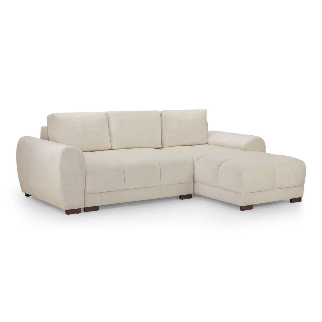 Amalfi velvet corner sofa bed with storage in cream – plush cream velvet L-shaped sofa bed with universal chaise, photo 2 of 2