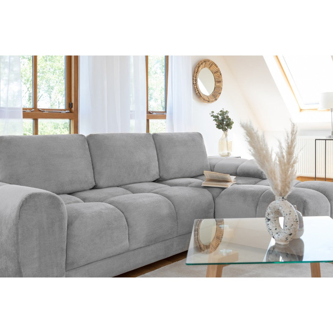 Amalfi velvet corner sofa bed with storage in grey – plush grey velvet L-shaped sofa bed with universal chaise, photo 3 of 5