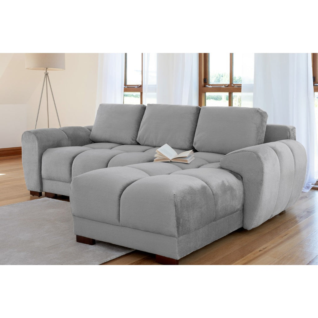 Amalfi velvet corner sofa bed with storage in grey – plush grey velvet L-shaped sofa bed with universal chaise, photo 4 of 5