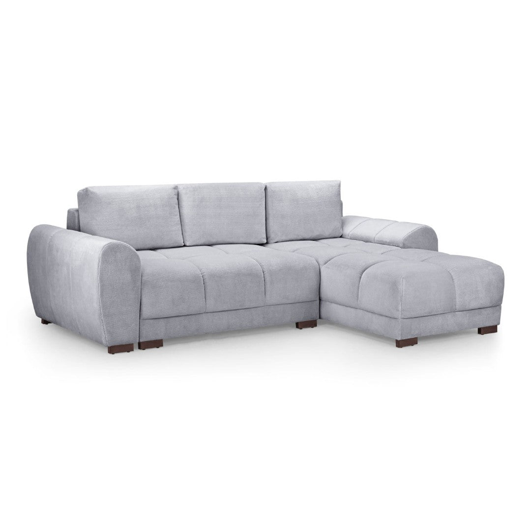 Amalfi velvet corner sofa bed with storage in grey – plush grey velvet L-shaped sofa bed with universal chaise, photo 5 of 5