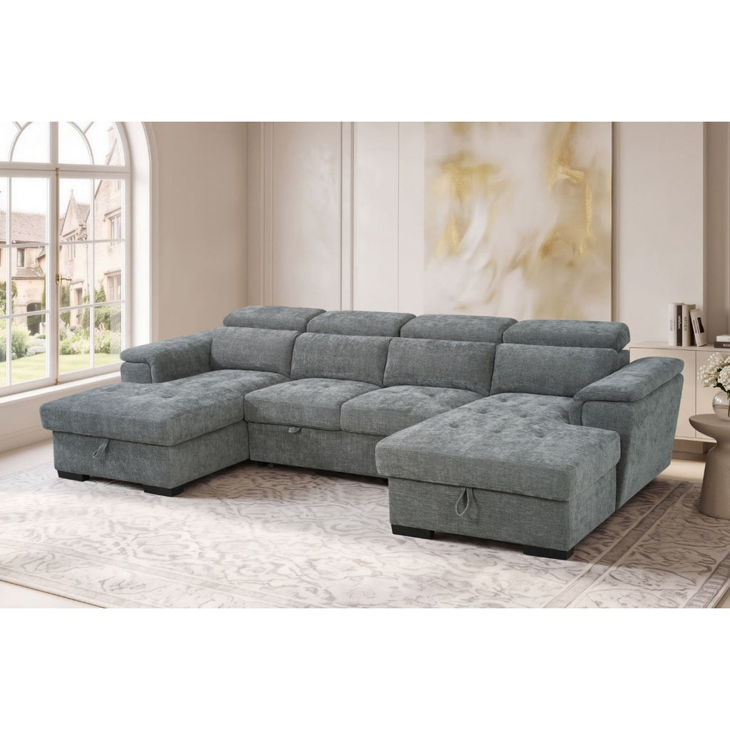 Grey Bellagio Grande U-shape corner sofa bed with storage in a bright living room