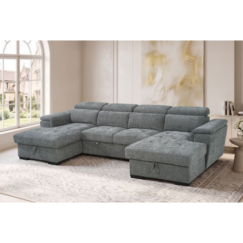 Grey Bellagio Grande U-shape corner sofa bed with storage in a bright living room