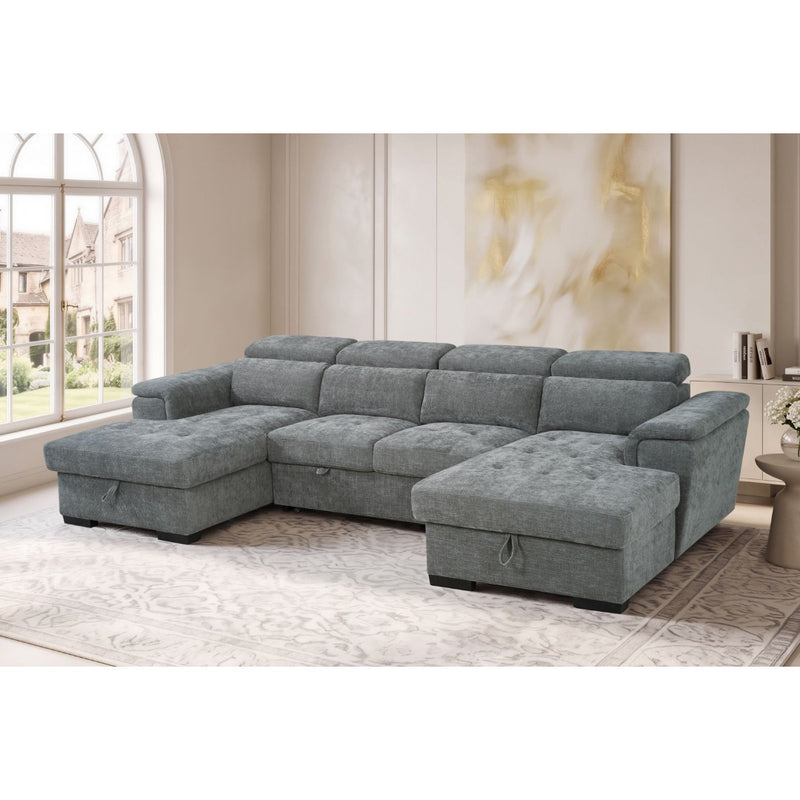 Grey Bellagio Grande U-shape corner sofa bed with storage in a bright living room