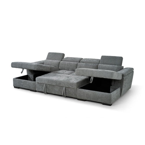 Grey Bellagio Grande U-shape corner sofa bed with both storage chaises open and headrests raised