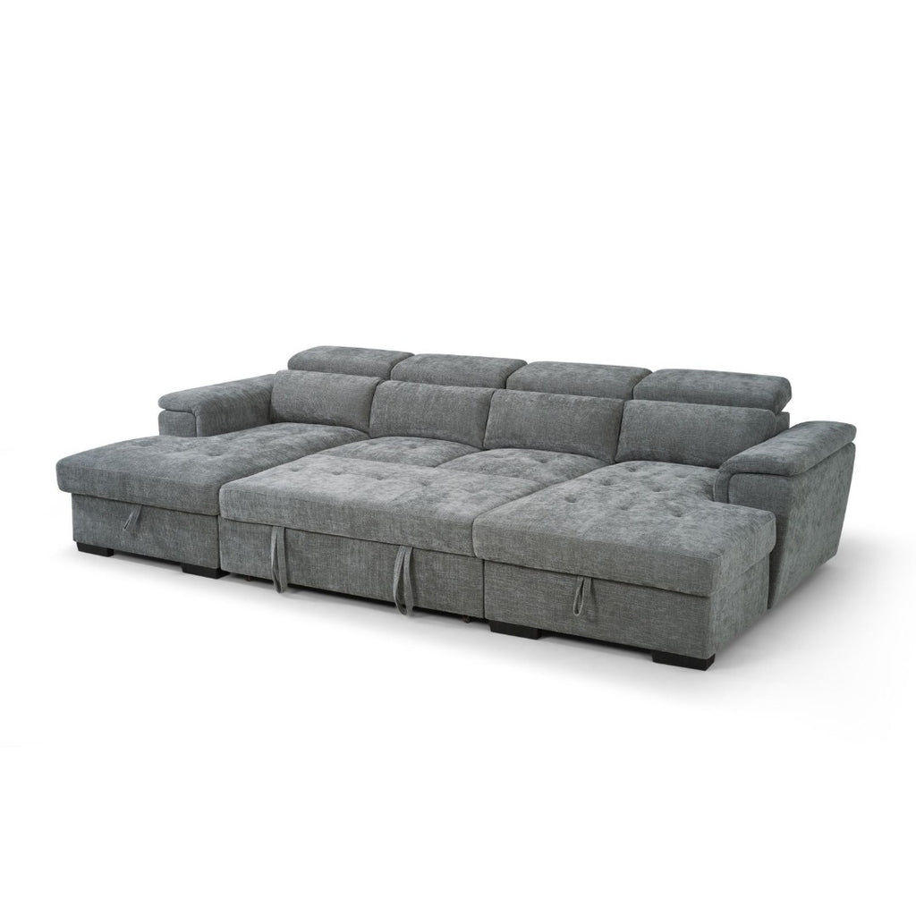 Grey Bellagio Grande U-shape corner sofa bed with pull-out bed open
