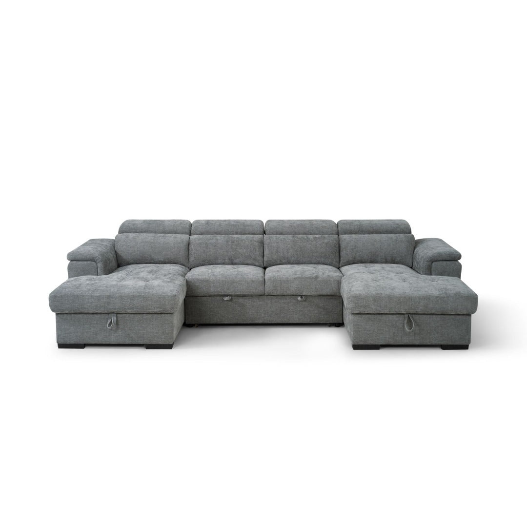 Grey Bellagio Grande 6 seater U-shape corner sofa bed, front view