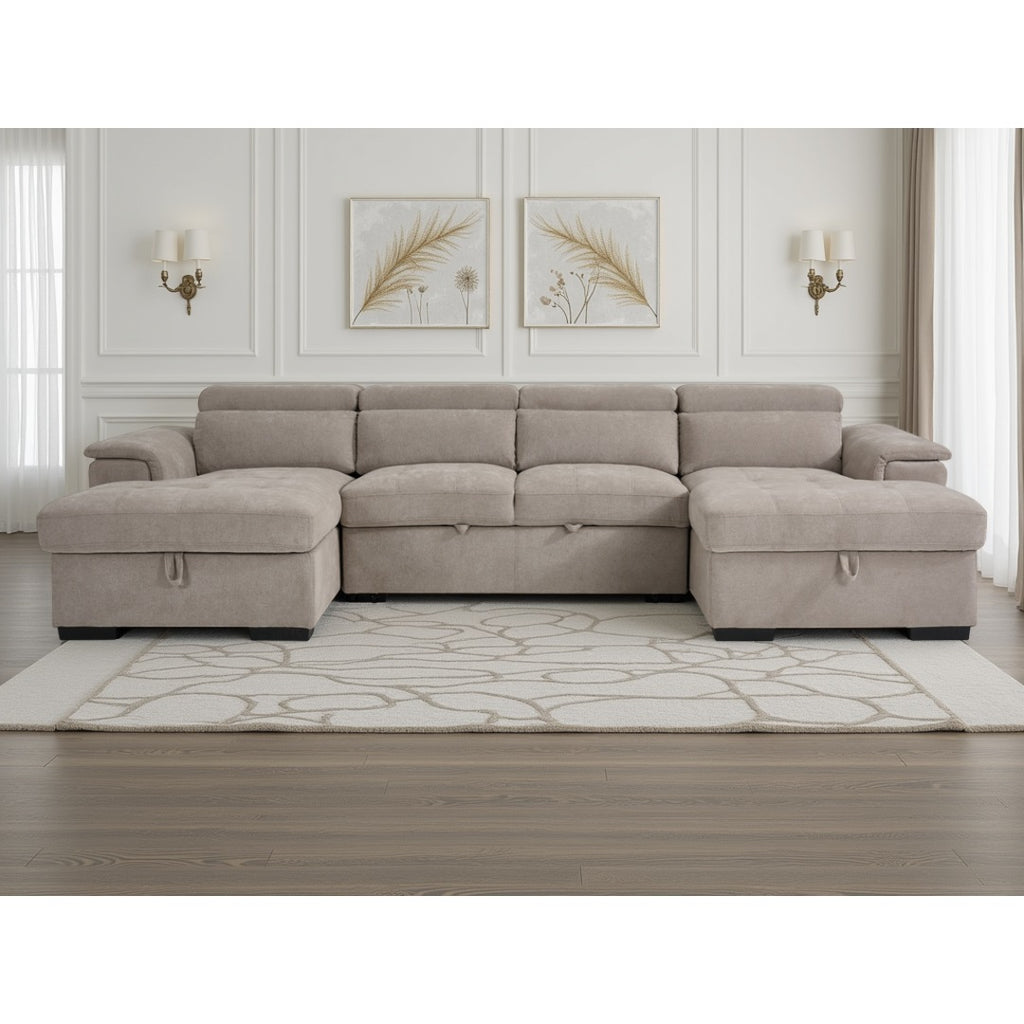 Beige Bellagio Grande U-shape corner sofa bed with storage in an elegant living room