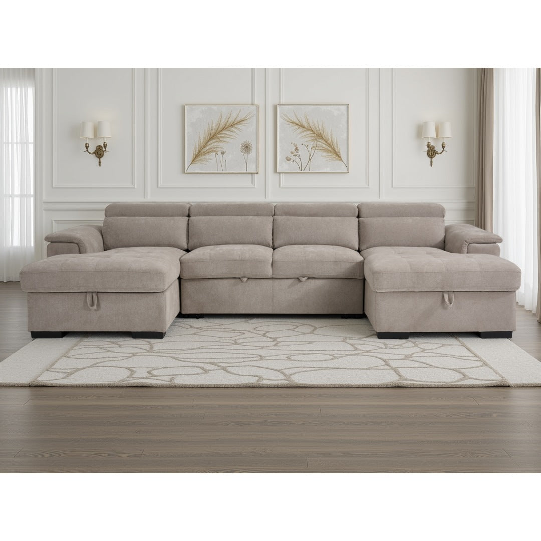 Beige Bellagio Grande U-shape corner sofa bed with storage in an elegant living room