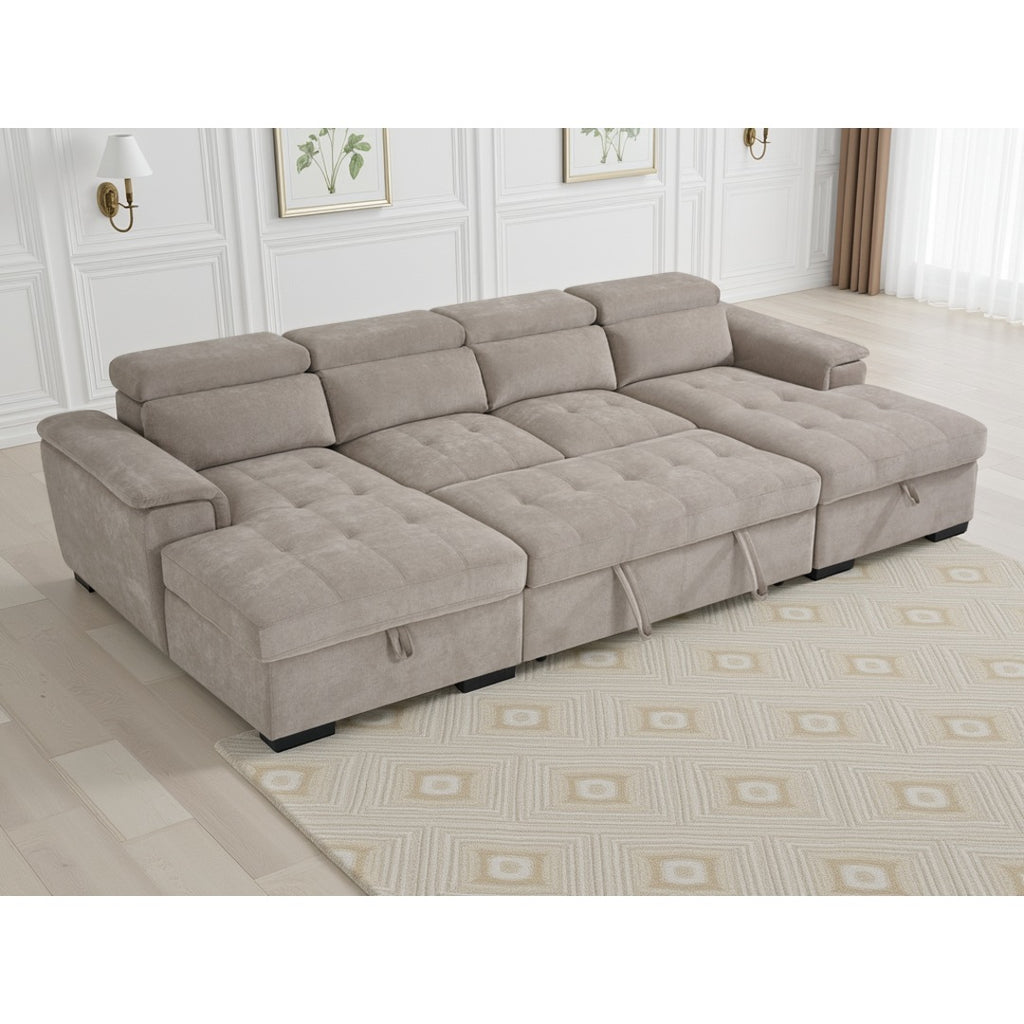 Beige Bellagio Grande U-shape corner sofa bed converted into a double sofa bed