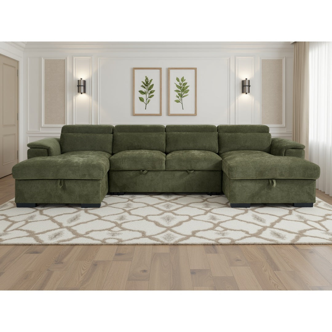 Green Bellagio Grande U-shape corner sofa bed with storage, front view