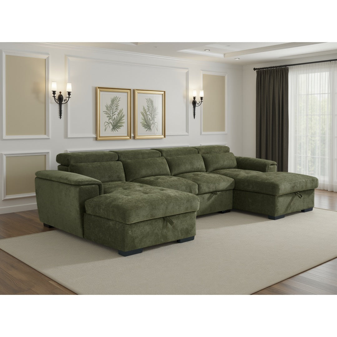 Green Bellagio Grande U-shape corner sofa bed with storage, side view