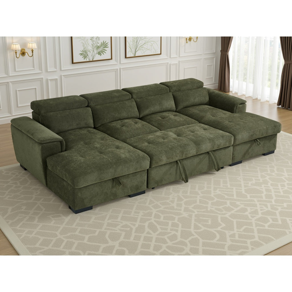 Green Bellagio Grande U-shape corner sofa bed converted into a double sofa bed