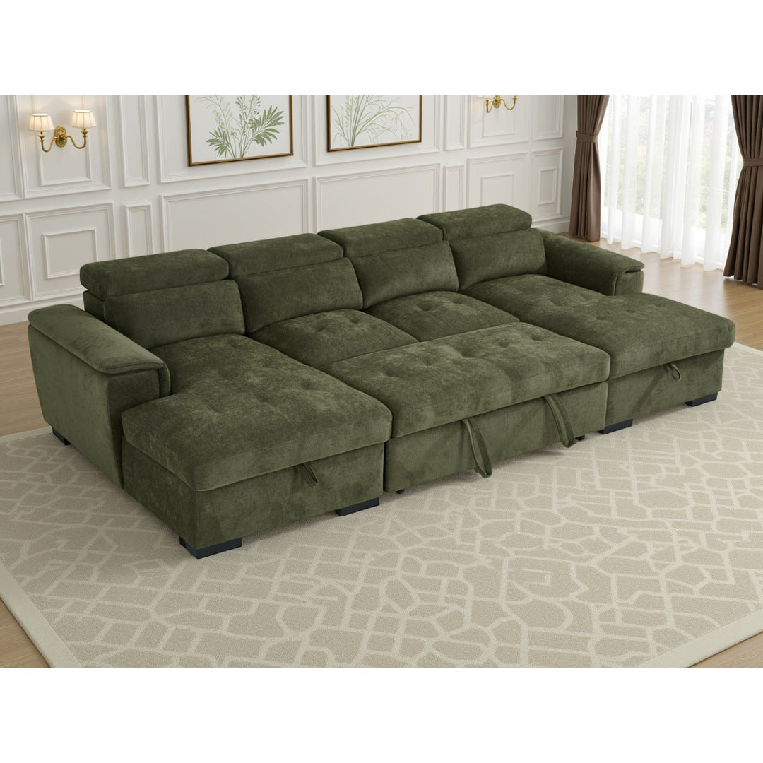 Green Bellagio Grande U-shape corner sofa bed converted into a double sofa bed