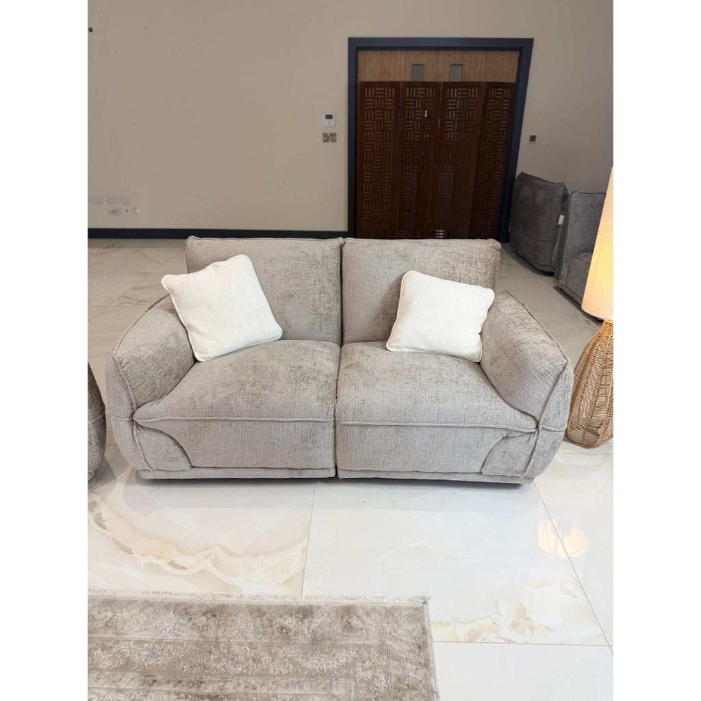 Beige Bergamo 2 seater sofa showing deep seats and a high supportive back
