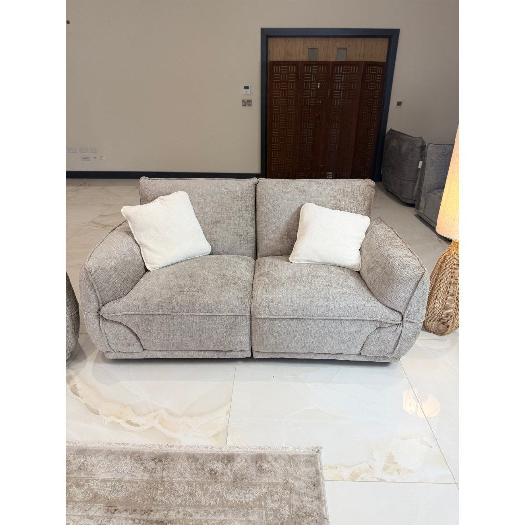 Beige Bergamo 2 seater sofa showing deep seats and a high supportive back