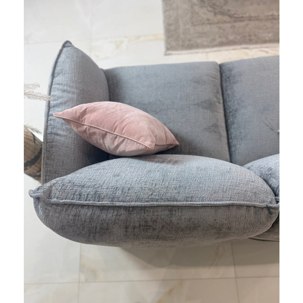 Close-up of the plush grey Bergamo seat and back cushions in soft-touch fabric