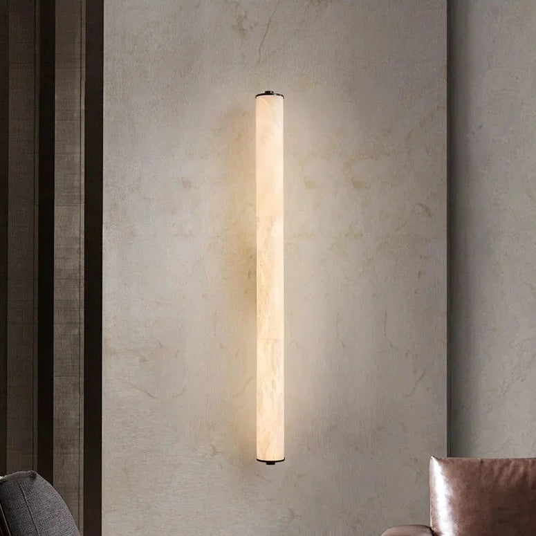80cm Calacatta cylinder marble wall light with black finish